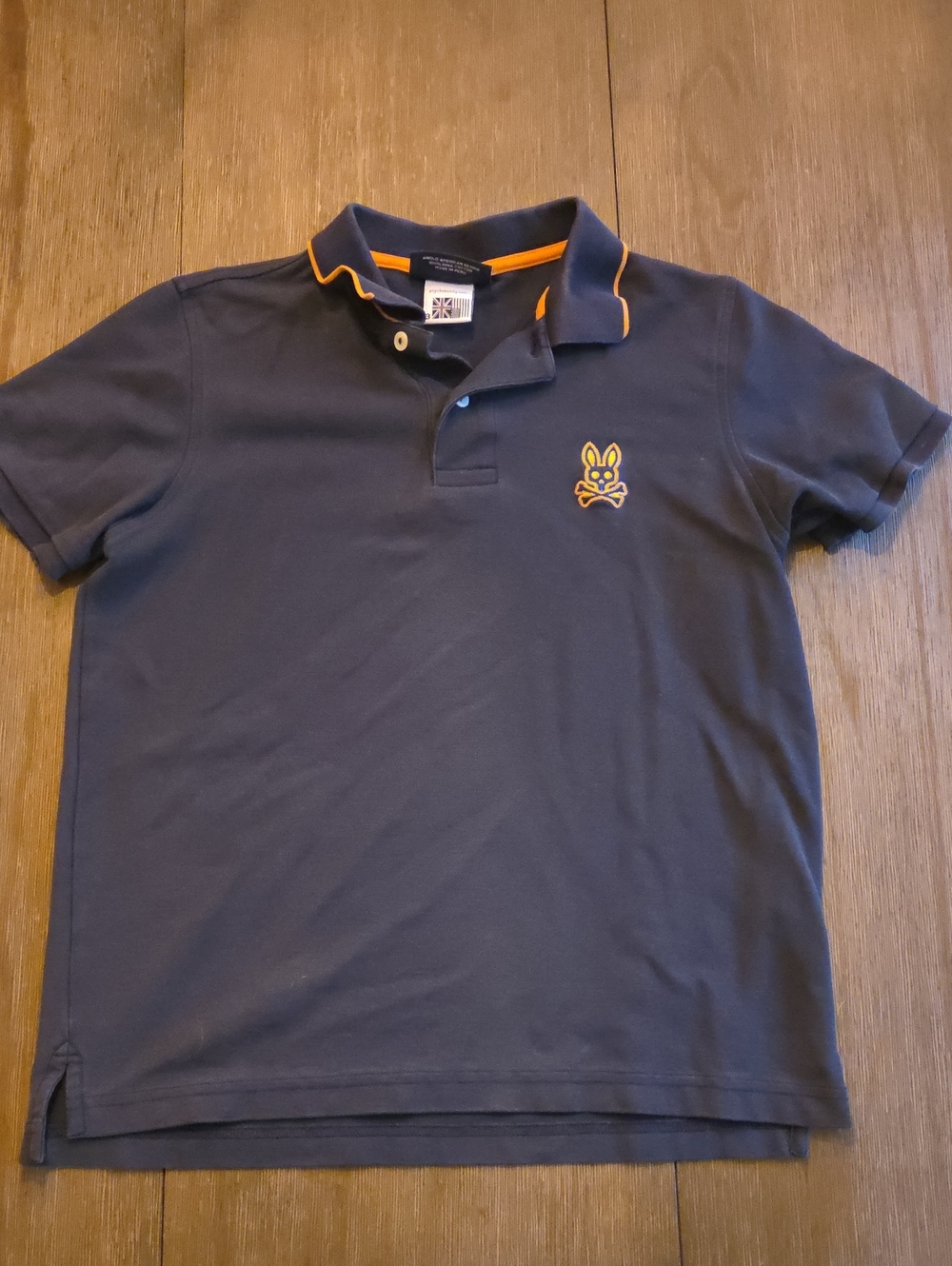 Mens Psycho Bunny Navy Polo with Orange Trim and Logo Sz 3 Extra Small XS